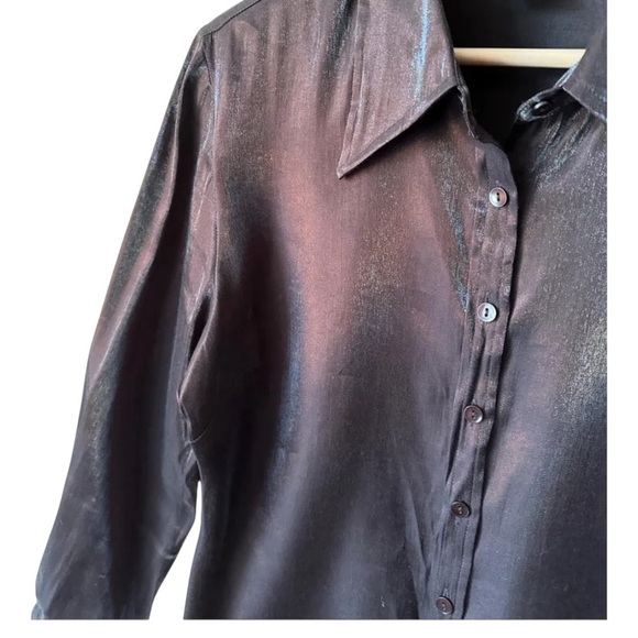 Vintage Express Shiny Brown Button-Up Shirt size L Campagnie International - Picture 3 of 6